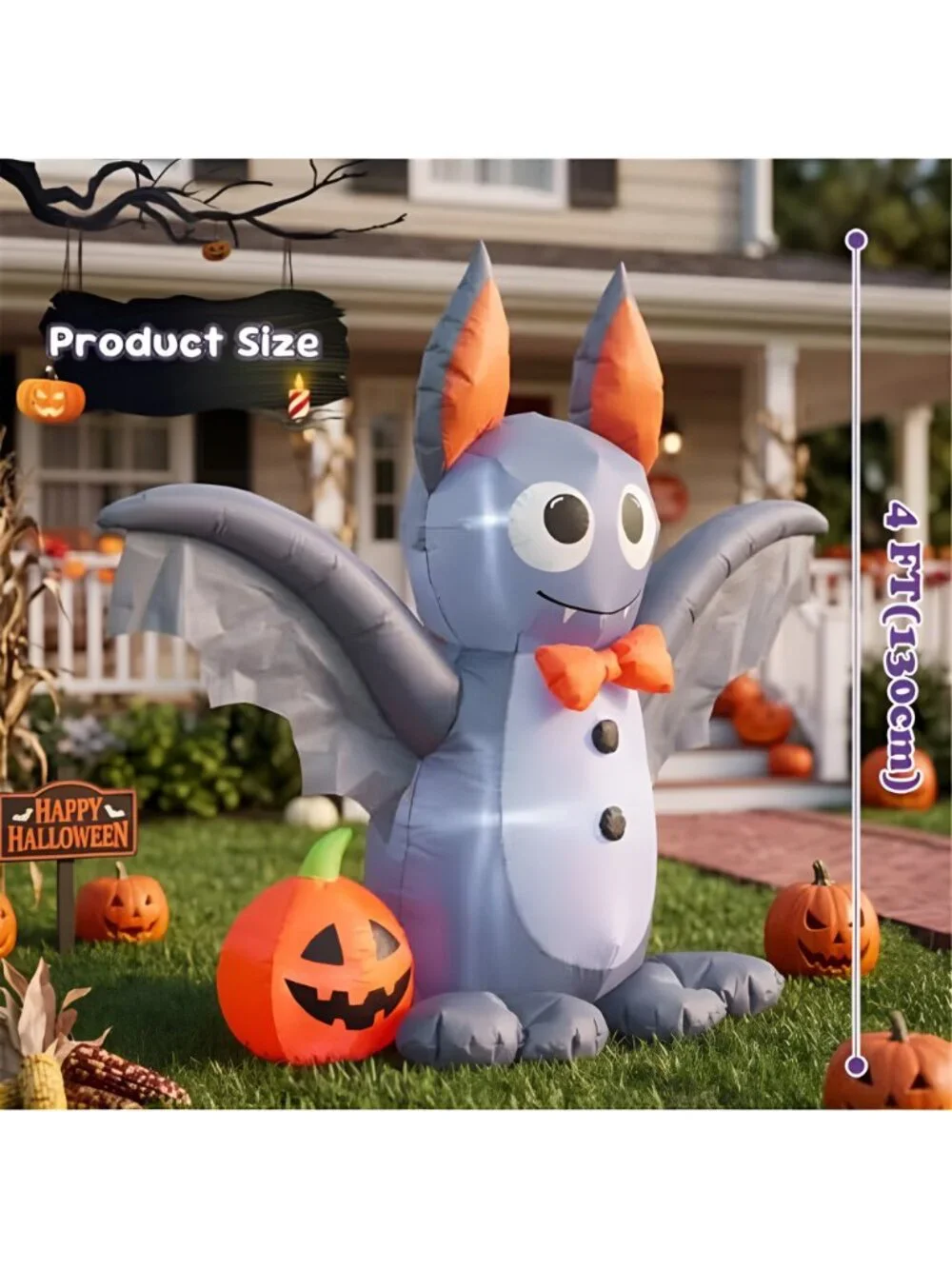 4ft Halloween Inflatable Bat, Lighted Halloween Yard Decor